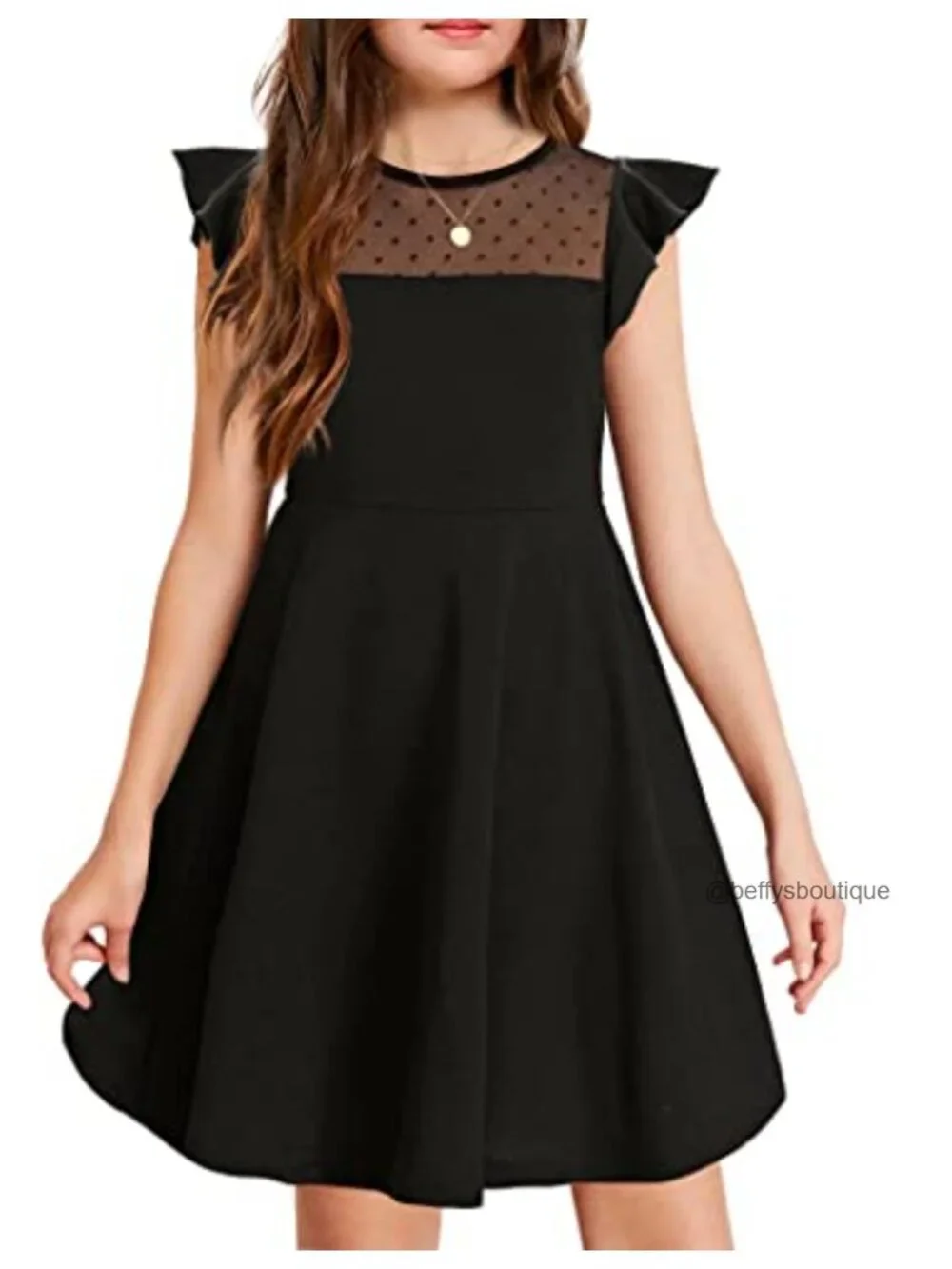Girls Ruffle Sleeve Mesh A-Line Dress with Pockets Lightweight Casual Party